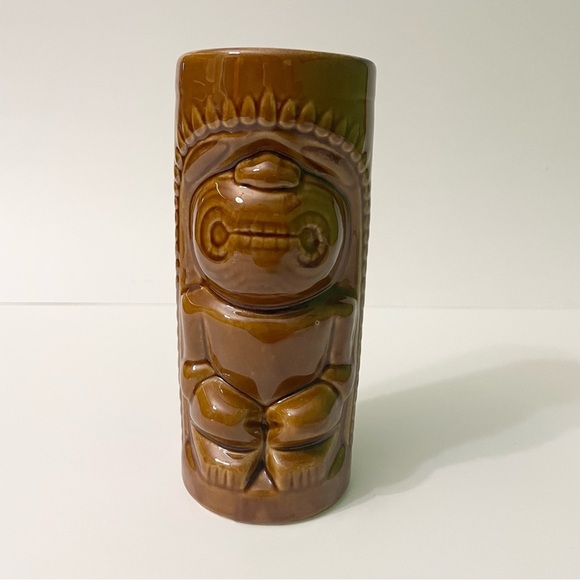 Tiki Brown Glaze Ceramic Barware Tall Mug Cup Vase Kahuna God DW114 - Picture 1 of 16